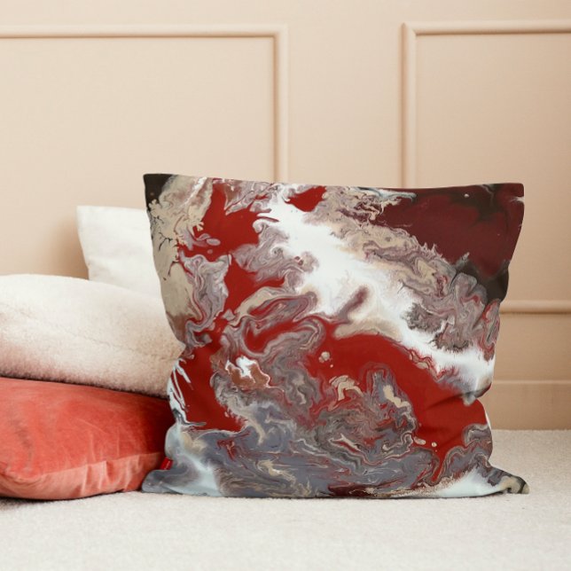 Burgundy Maroon Red Grått Abstrakt Art Marble Kudde (Skapare uppladdad)