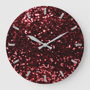 Burgundy Maroon Red Sparkly Faux Glitter Grått Gl Stor Klocka