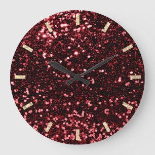 Burgundy Maroon Red Sparkly Glitter Silver Guld Stor Klocka
