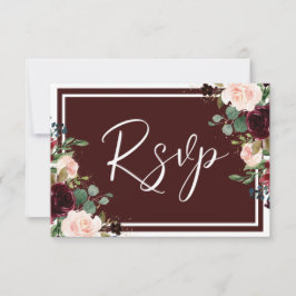 Burgundy Maroon Red Vin &  Flowers Bröllop OSA Kort