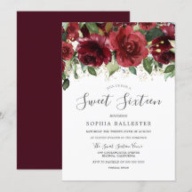 Burgundy Maroon Red Watercolor Flowers Sweet 16