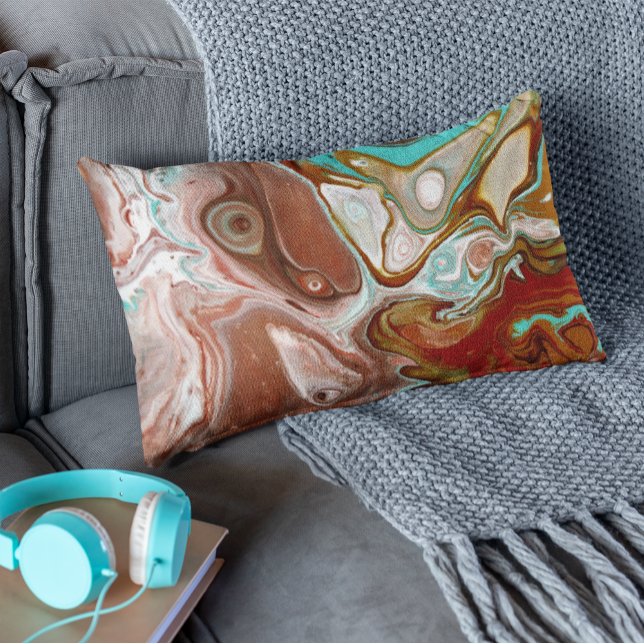 Burgundy Maroon Röd Blå Turkos Fluid Abstrakt Lumbarkudde (Skapare uppladdad)