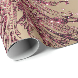 Burgundy Maroon Rosa ros Guld Royal Blommigt Heart Presentpapper