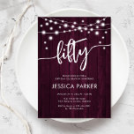 Burgundy Maroon Rustic Wood 50:e Födelsedagsfesten Inbjudningar<br><div class="desc">50 Födelsedagsfest inbjudan. Rustik design med burgungiskt maronträ mönster. Kort i Classy inbjudan med fairy string ljus och vitt skript. Perfekt för en snyggt 50 dagar firande. Anpassa med dina egna detaljer. Kan anpassas för vilken ålder som helst! Skrivna Zazzle-inbjudningar eller digital utskrivbar mall för omedelbar nedladdning.</div>