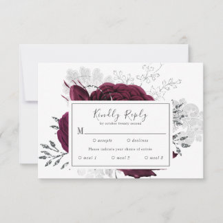 Burgundy Maroon Silver Blommigt Fall Wedding OSA Kort