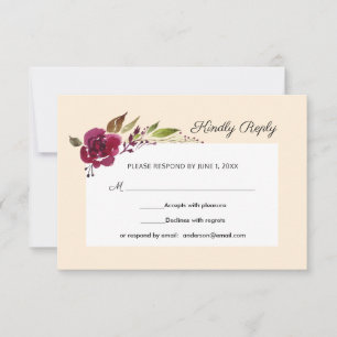 Burgundy Marsala Blommig Bröllops RSVP OSA Kort