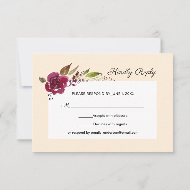 Burgundy Marsala Blommig Bröllops RSVP OSA Kort (Framsida)