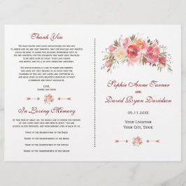 Burgundy Marsala Blommig Hjortron Bröllopsprogram