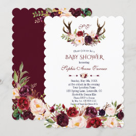 Burgundy  Marsala Blommigt Antlers Baby Shower Inbjudningar