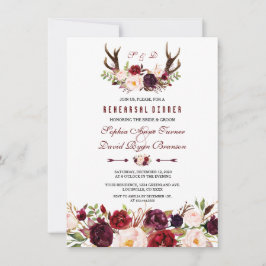 Burgundy Marsala Blommigt Antlers Rehearsal Dinner Inbjudningar