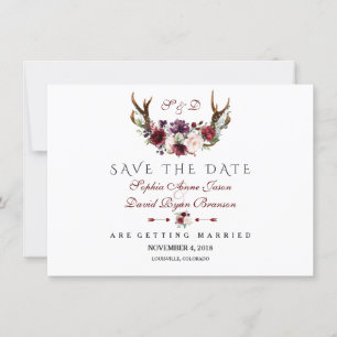Burgundy Marsala Blommigt Antlers sparar datumet Spara Datumet