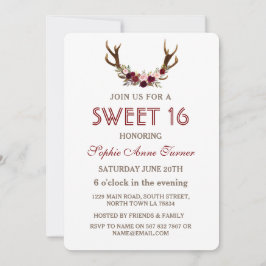 Burgundy Marsala Blommigt Antlers Sweet 16 Inbjuda Inbjudningar