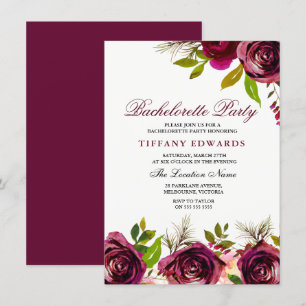 Burgundy Marsala Blommigt Bachelorette Party Inbju Inbjudningar