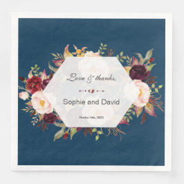 Burgundy Marsala Blommigt Geometric Navy Bröllop Pappersservett