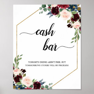 Burgundy Marsala Blommigt Geometric Pengarar Pub-t Poster