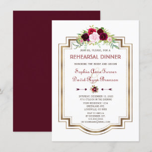 Burgundy Marsala Blommigt Guld Fall Rehearsal Midd Inbjudningar