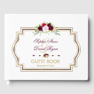 Burgundy Marsala Blommigt Guld Fall Wedding Gästböcker