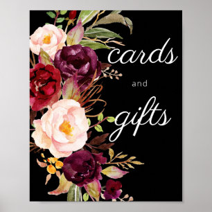 Burgundy Marsala-Blommigt-kort och presentkort - s Poster