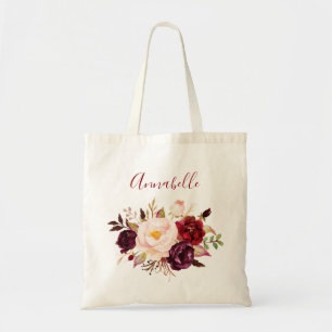 Burgundy &  Marsala Blommigt & Namn eller Monogram Tygkasse