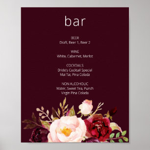 Burgundy Marsala Blommigt Pub Sign Poster