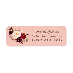 Burgundy Marsala Blommigt Returadress 2 Rosa 2 Returadress Etikett