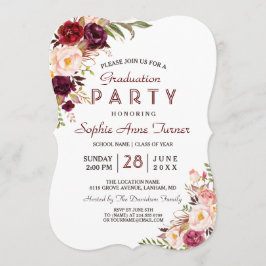 Burgundy Marsala  Blommigt Studentfest Inbjudningar