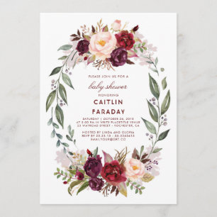 Burgundy - Marsala Blommigt WAN Baby Shower Inbjudningar