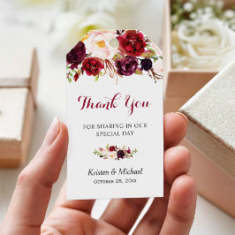 Burgundy Marsala Blommigt Wedding Favor Tack Presentetikett