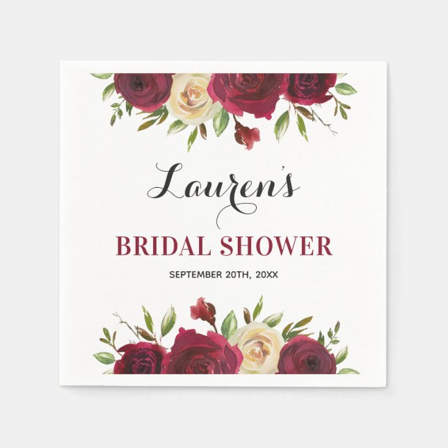 Burgundy Marsala Blommigt Winter Möhippa Papper Pappersservett (Framsidan)