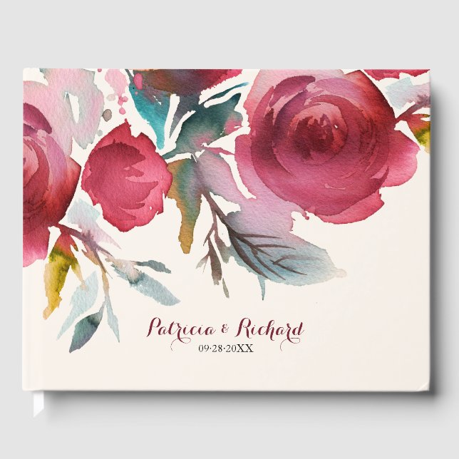 Burgundy Marsala Boho Blommig Romantisk Bröllop Gästböcker (Framsida)