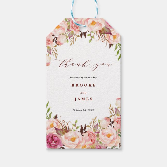 Burgundy Marsala  Boho Bröllop Tack Märkre Presentetikett (Framsidan)