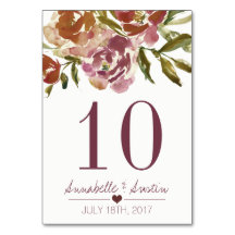 Burgundy Marsala Fall Blommigt Bröllop Bord Card