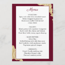 Burgundy Marsala & Guld Bröllop Menu Meny