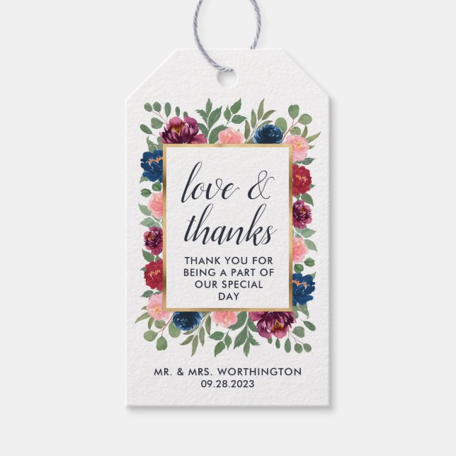 Burgundy  marsala Guld Wedor Favor Presentetikett (Framsidan)