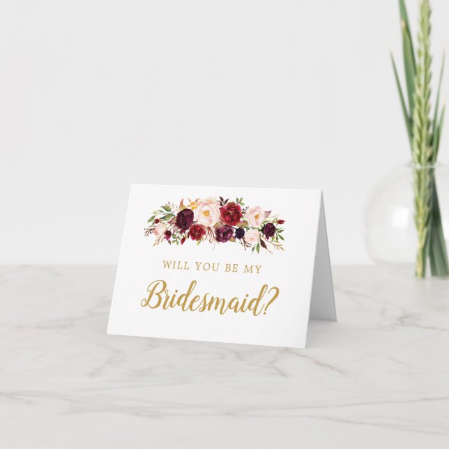 Burgundy Marsala kommer du att bli mitt Bridesmaid Inbjudan (Framsida)