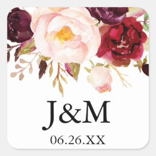 Burgundy Marsala Kuvert Seals - Favor Stickers Fyrkantigt Klistermärke
