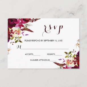 Burgundy Marsala Navy Blommigt Bröllop OSA Card Kort