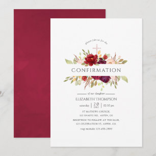 Burgundy - Marsala och Blommigt Bekräftelse Inbjudningar