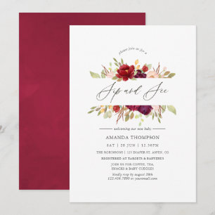 Burgundy - Marsala och Blommigt Sip och se Inbjudningar
