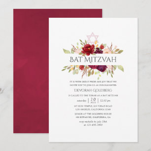 Burgundy - Marsala och Blush Blommig Bar Mitzvah Inbjudningar
