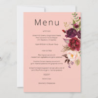 Burgundy Marsala och Blush Blommig Meny - Rosa 2 I