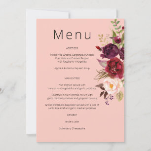 Burgundy Marsala och Blush Blommig Meny - Rosa 2 I Inbjudningar