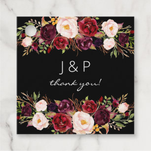 Burgundy Marsala och Blush Floral - Svart Gåvor Etiketter