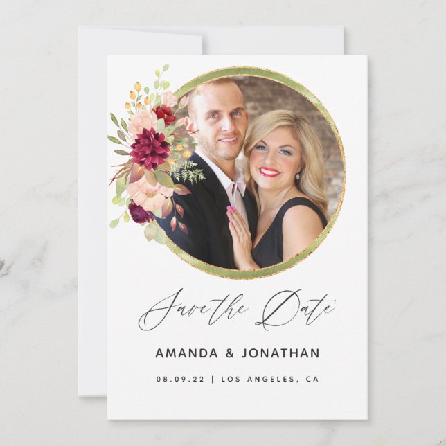 Burgundy-Marsala och Blush Geometrisk Spara Datum Datumet (Framsida)