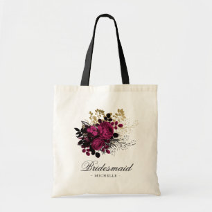 Burgundy - Marsala och Guld Blommigt Bridesmaid Tygkasse