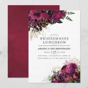 Burgundy - Marsala och Guld Bridesmaids Luncheon Inbjudningar