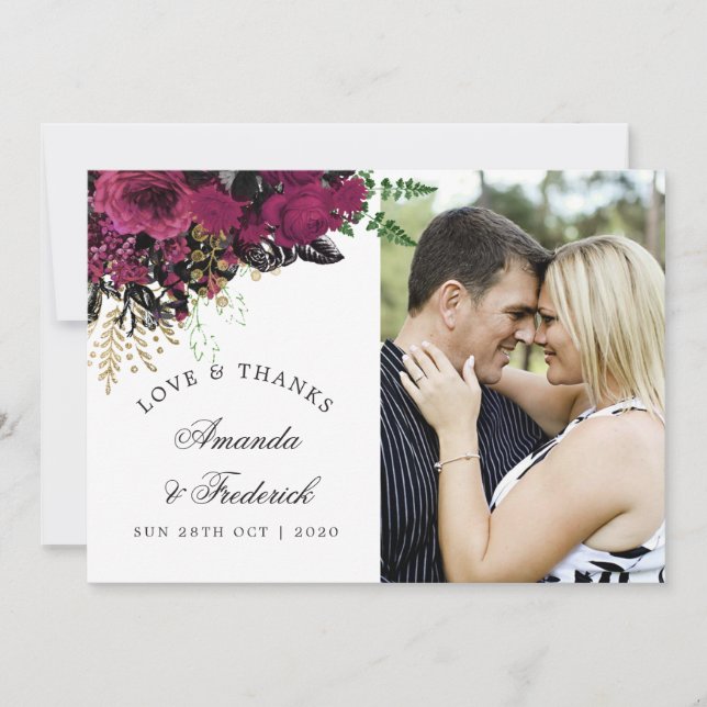 Burgundy - Marsala och Guld Bröllop Tack Kort (Framsida)