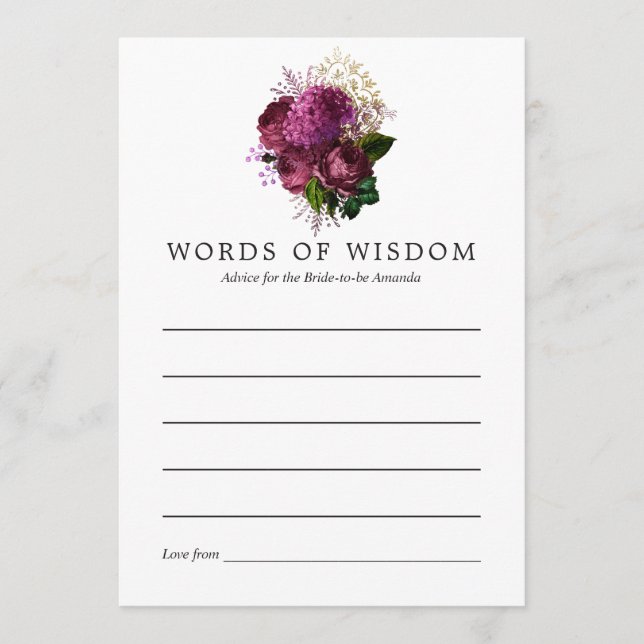 Burgundy - Marsala och Guld Möhippa Advice Rådkort (Framsida)