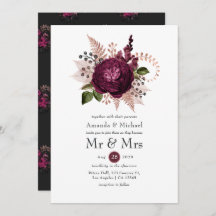 Burgundy - Marsala och Ro Guld Blommigt Bröllop