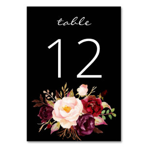 Burgundy Marsala och Rosa Blommigt 3- Black Bordsnummer